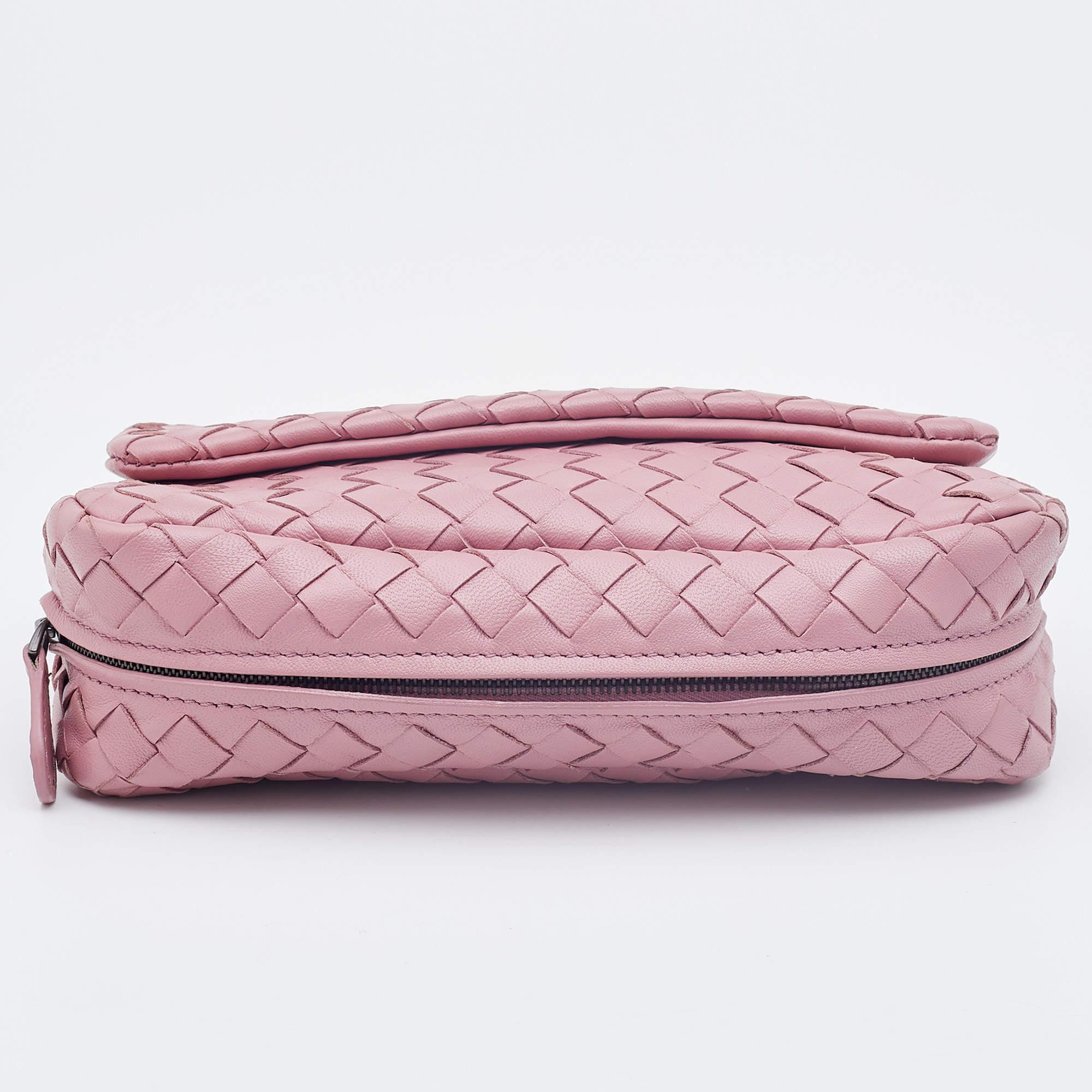 Bottega Veneta Light Pink Intreccaito Leather Olimpia Chain Shoulder Bag 1