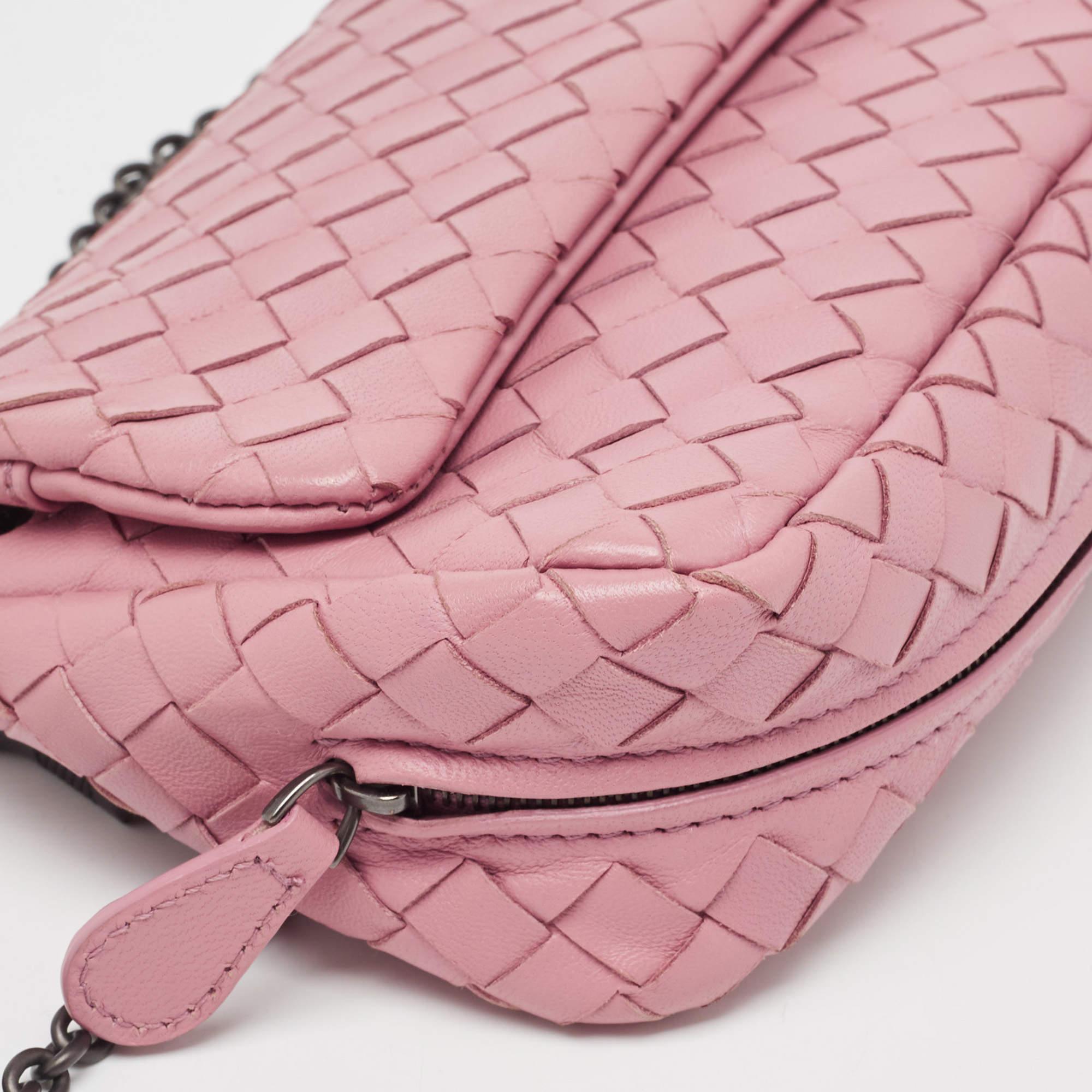 Bottega Veneta Light Pink Intreccaito Leather Olimpia Chain Shoulder Bag 1