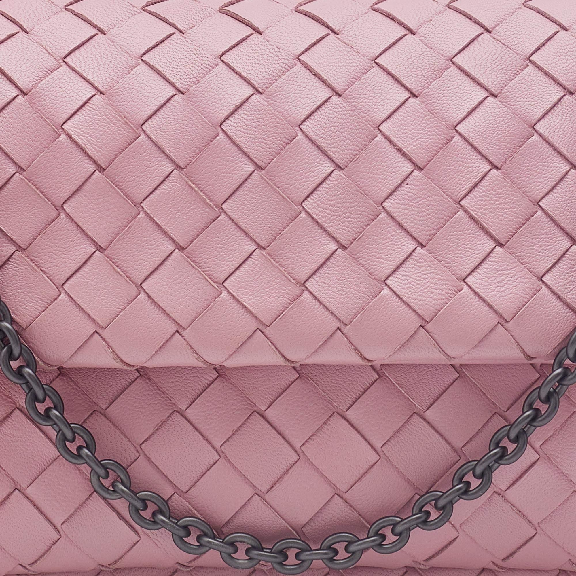 Bottega Veneta Light Pink Intreccaito Leather Olimpia Chain Shoulder Bag 3