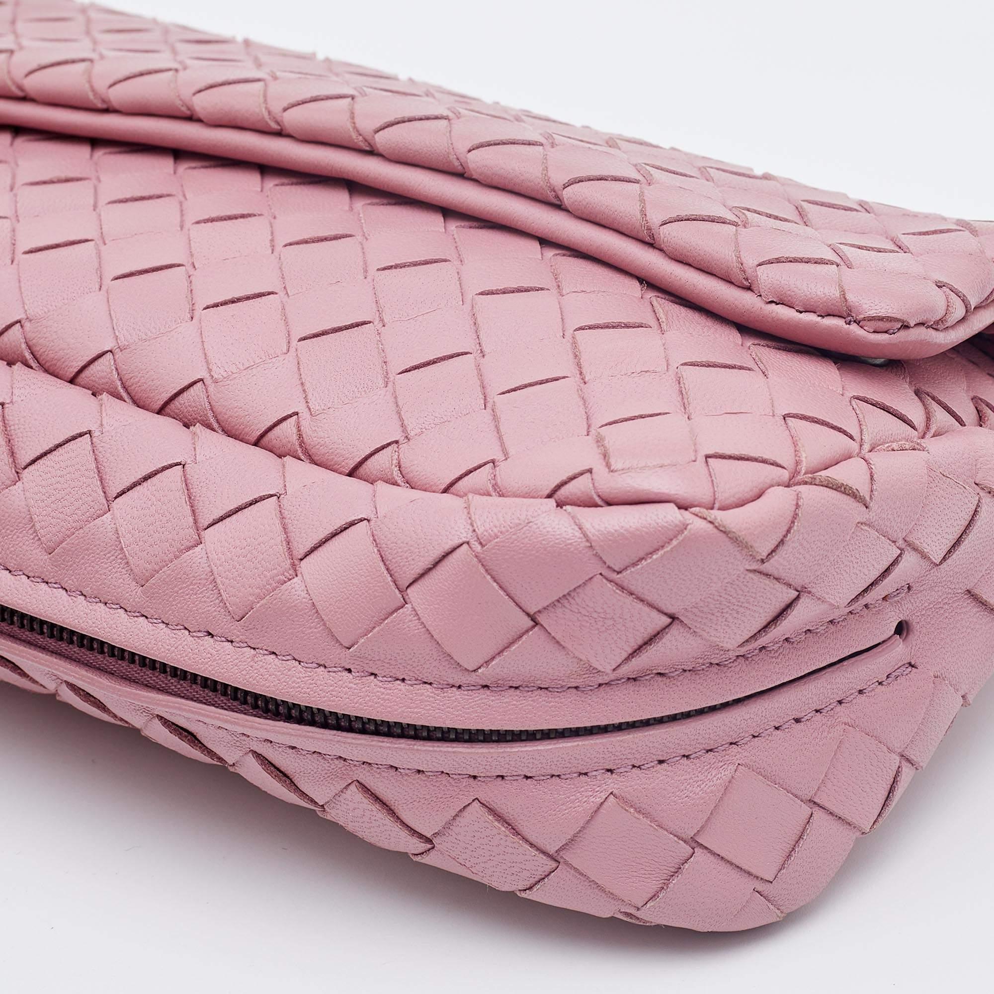 Bottega Veneta Light Pink Intreccaito Leather Olimpia Chain Shoulder Bag 4