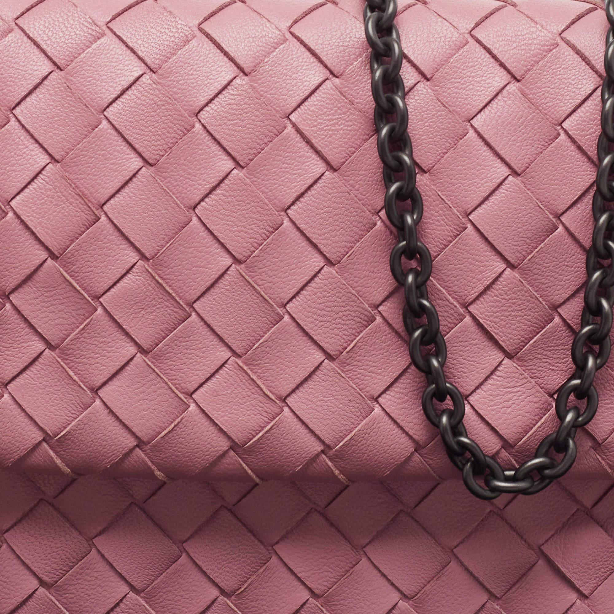 Bottega Veneta Light Pink Intreccaito Leather Olimpia Chain Shoulder Bag 4
