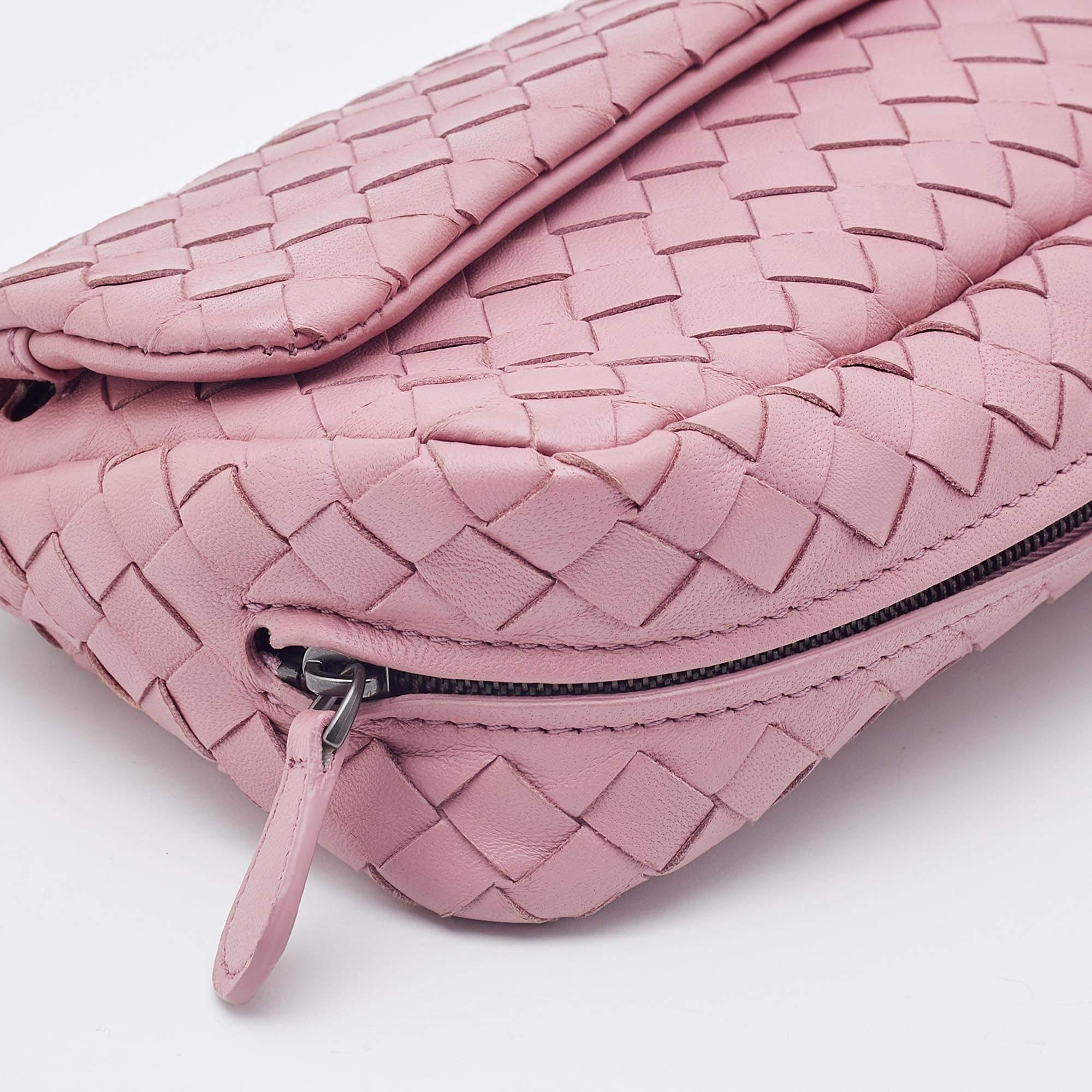 Bottega Veneta Light Pink Intreccaito Leather Olimpia Chain Shoulder Bag 5