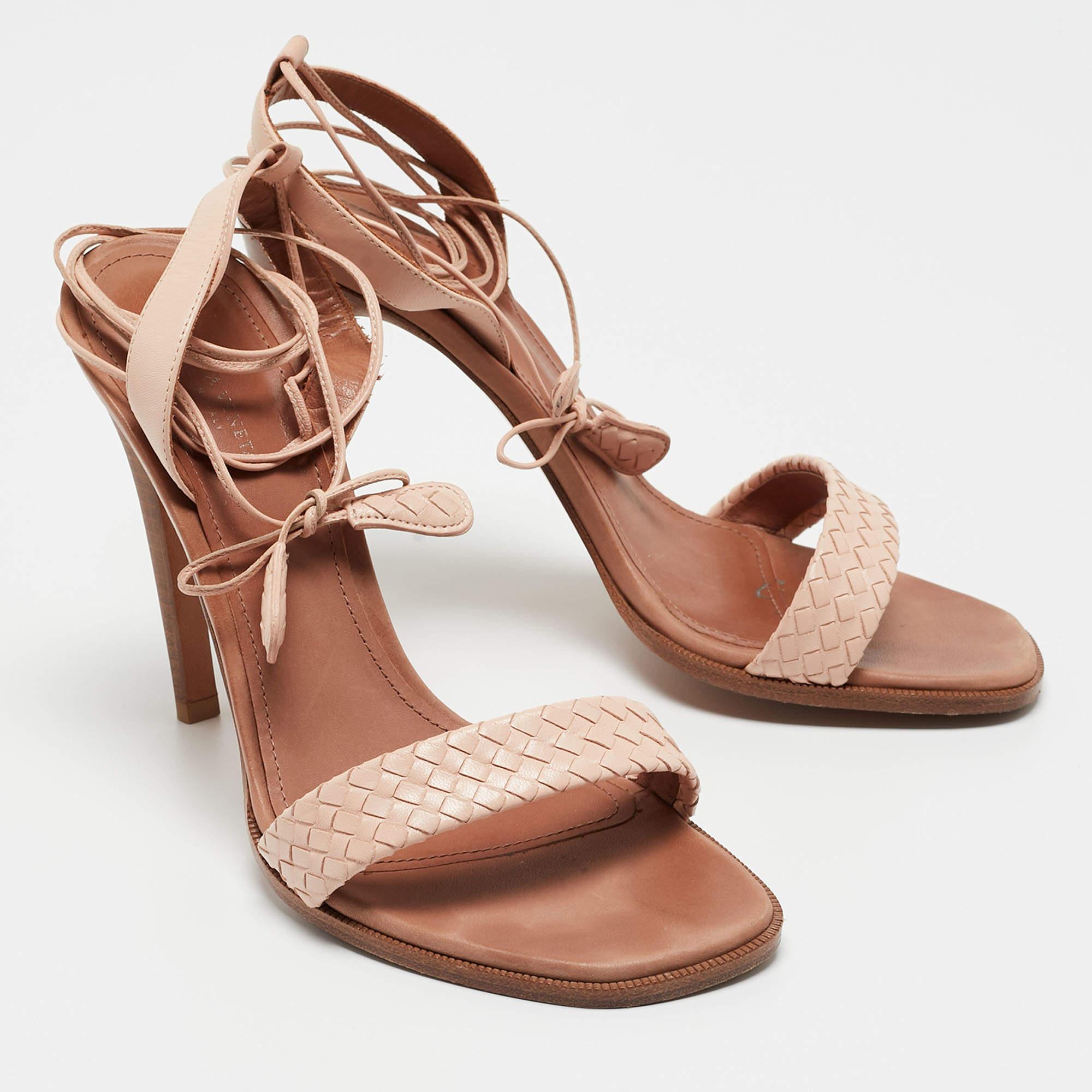 Bottega Veneta Light Pink Leather Ankle Tie Sandals Size 38.5 1