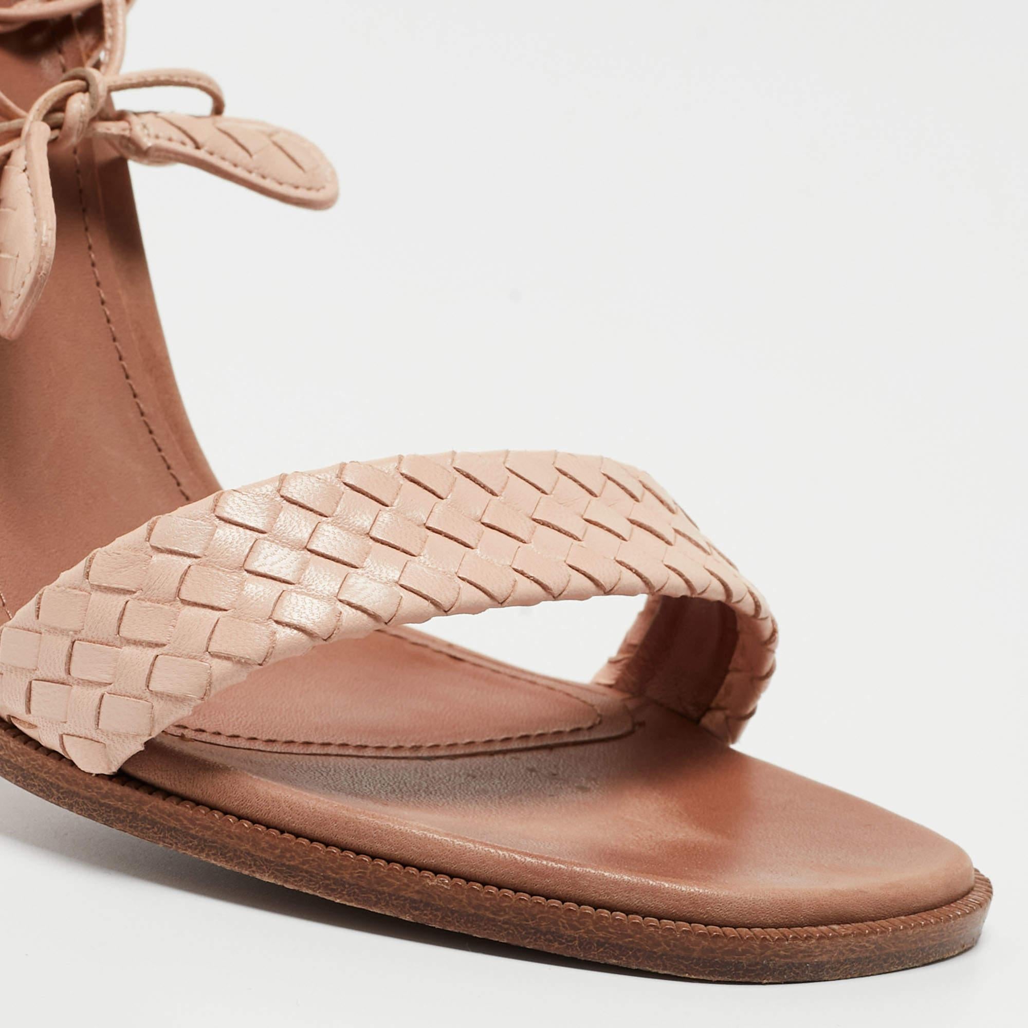 Bottega Veneta Light Pink Leather Ankle Tie Sandals Size 38.5 4