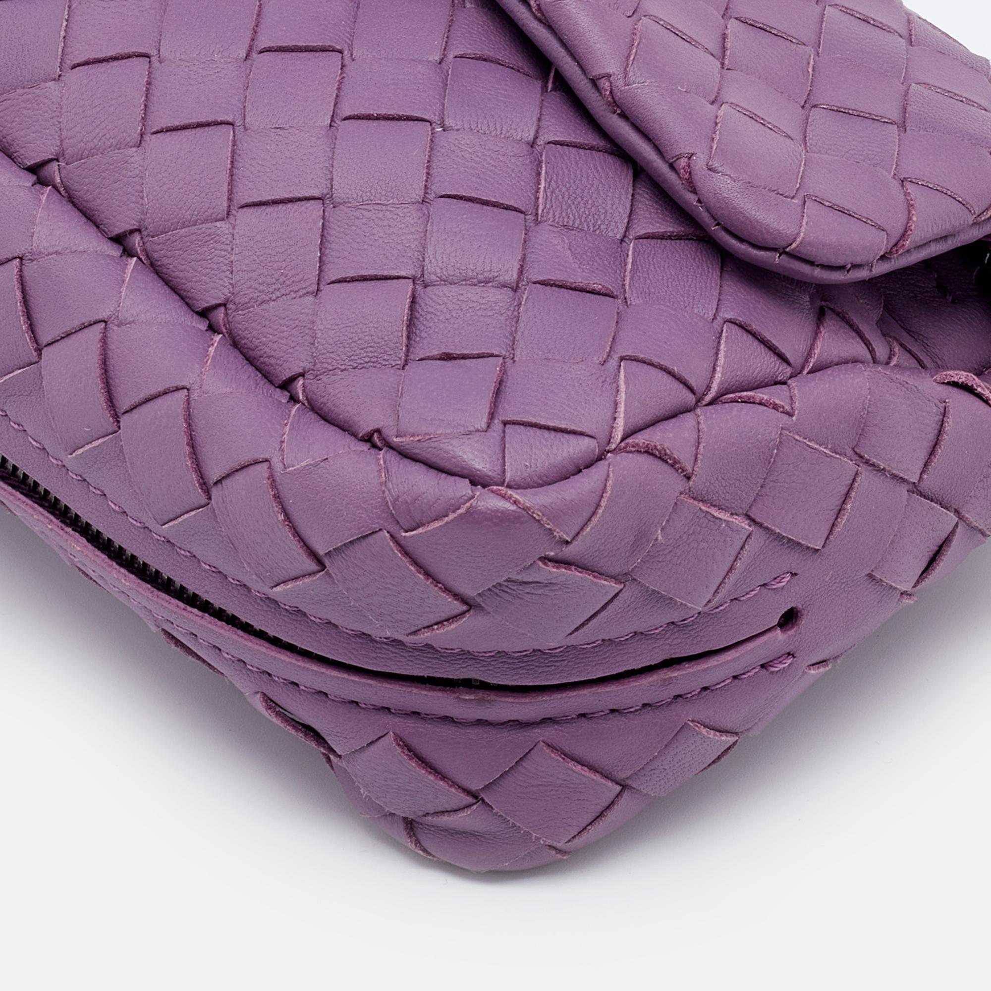 Bottega Veneta Light Purple Intrecciato Leather Small Flap Chain Crossbody Bag 4