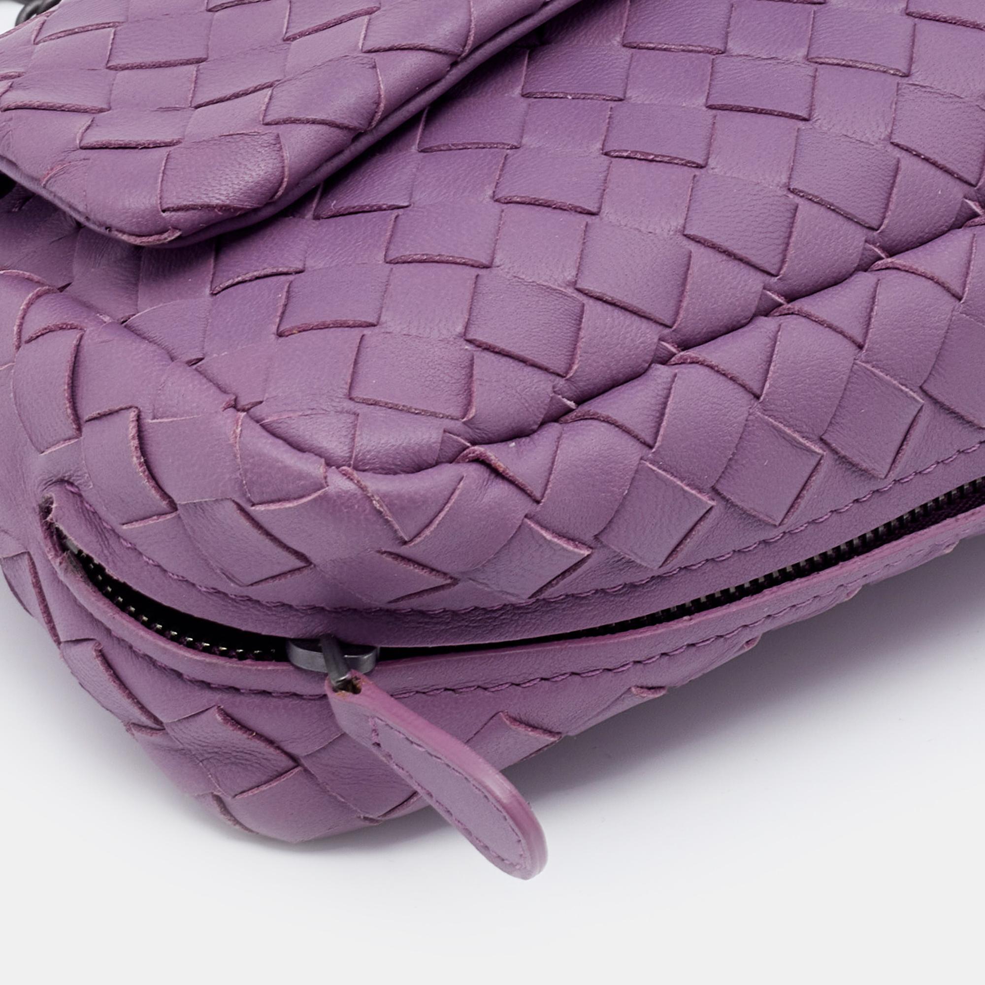 Bottega Veneta Light Purple Intrecciato Leather Small Flap Chain Crossbody Bag 5