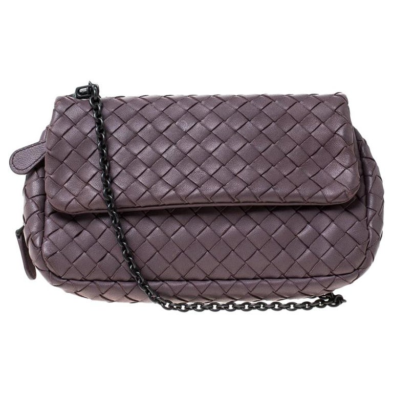 Bottega Veneta Purple Intrecciato Leather Flap Messenger Bag Large