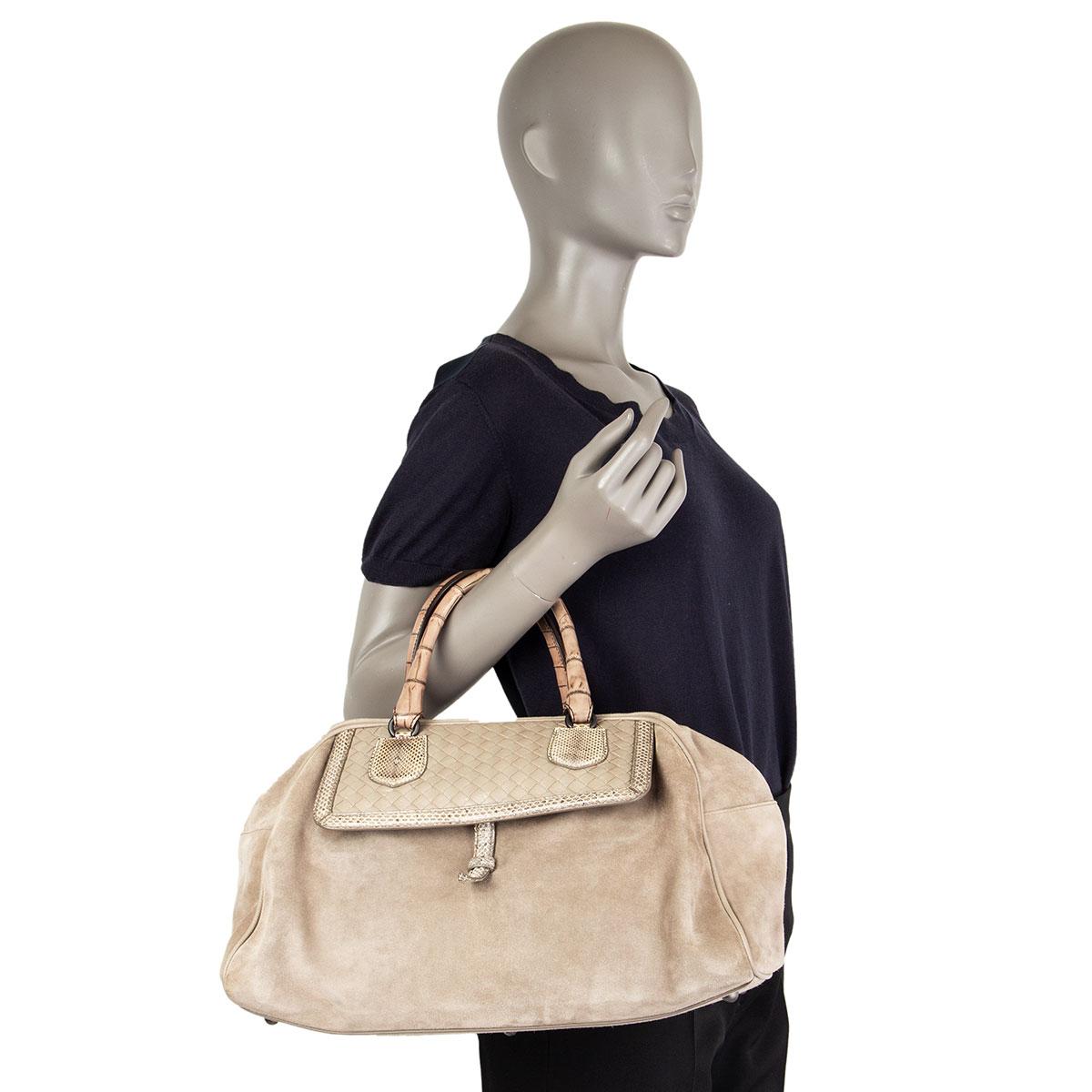 Women's BOTTEGA VENETA light taupe suede BOWLING Bag For Sale