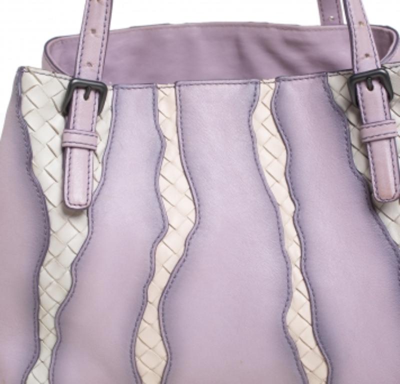 Bottega Veneta Lilac And Intrecciato Leather Monalisa Tote For Sale 6