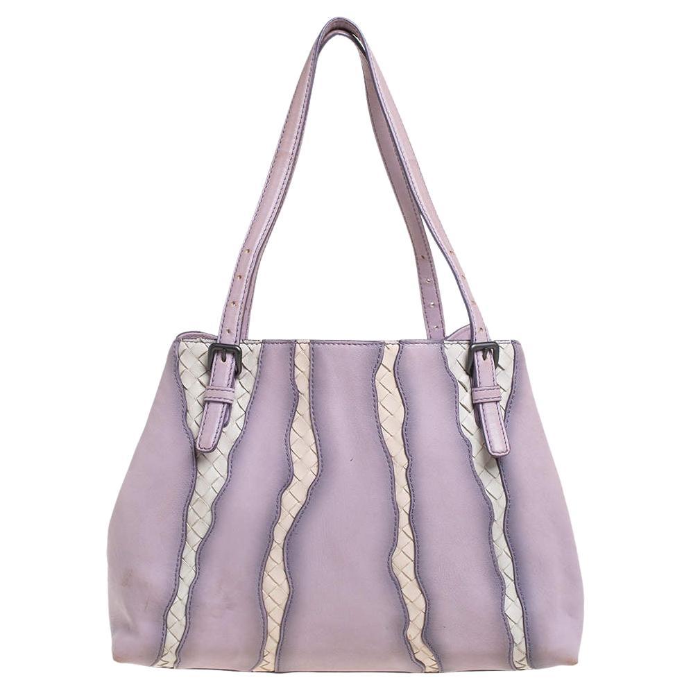 Bottega Veneta - Fourre-tout Monalisa en cuir lilas et Intrecciato en vente