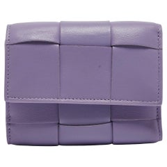 Used Bottega Veneta Lilac Intrecciato Leather Cassette Trifold Wallet