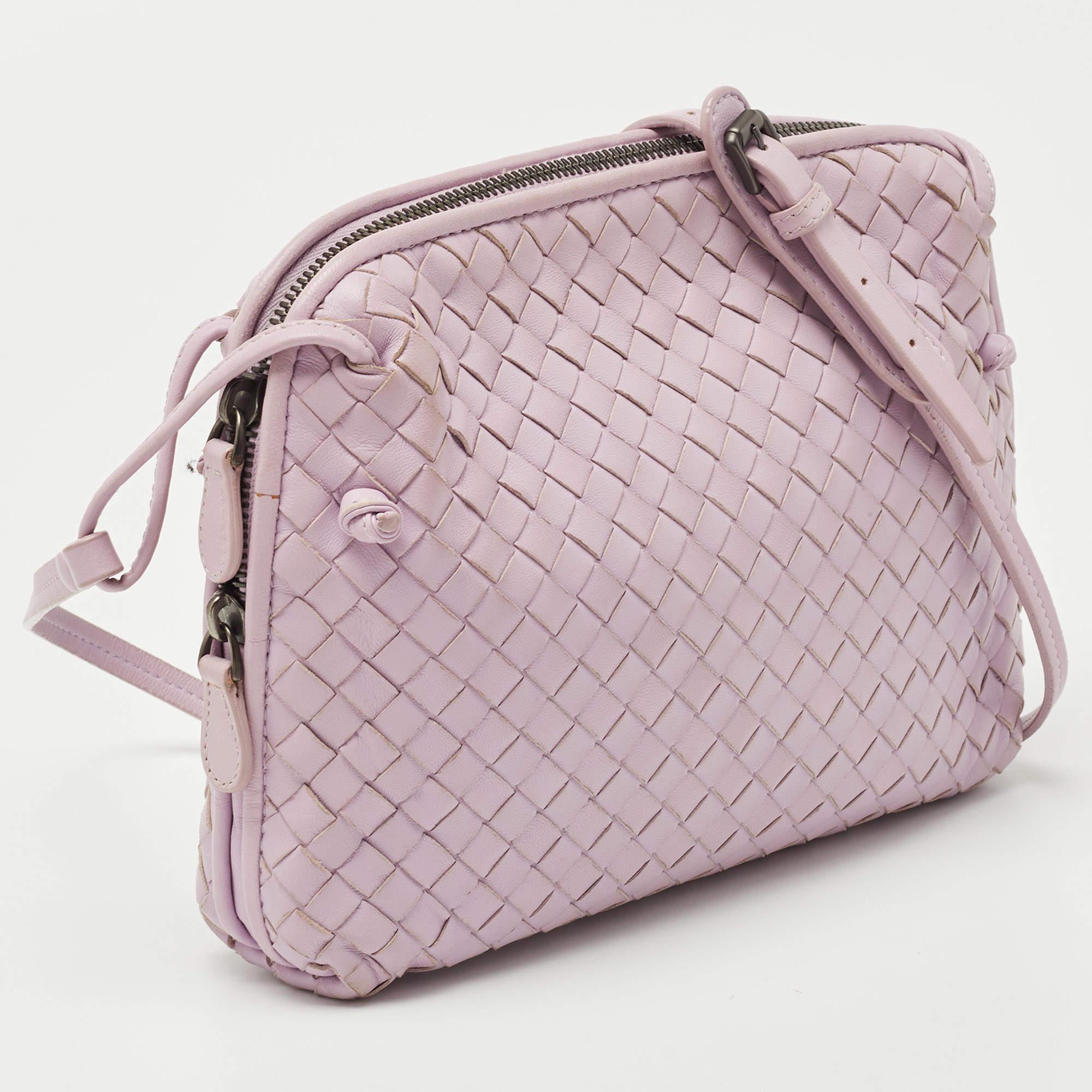 Women's Bottega Veneta Lilac Intrecciato Leather Nodini Crossbody Bag