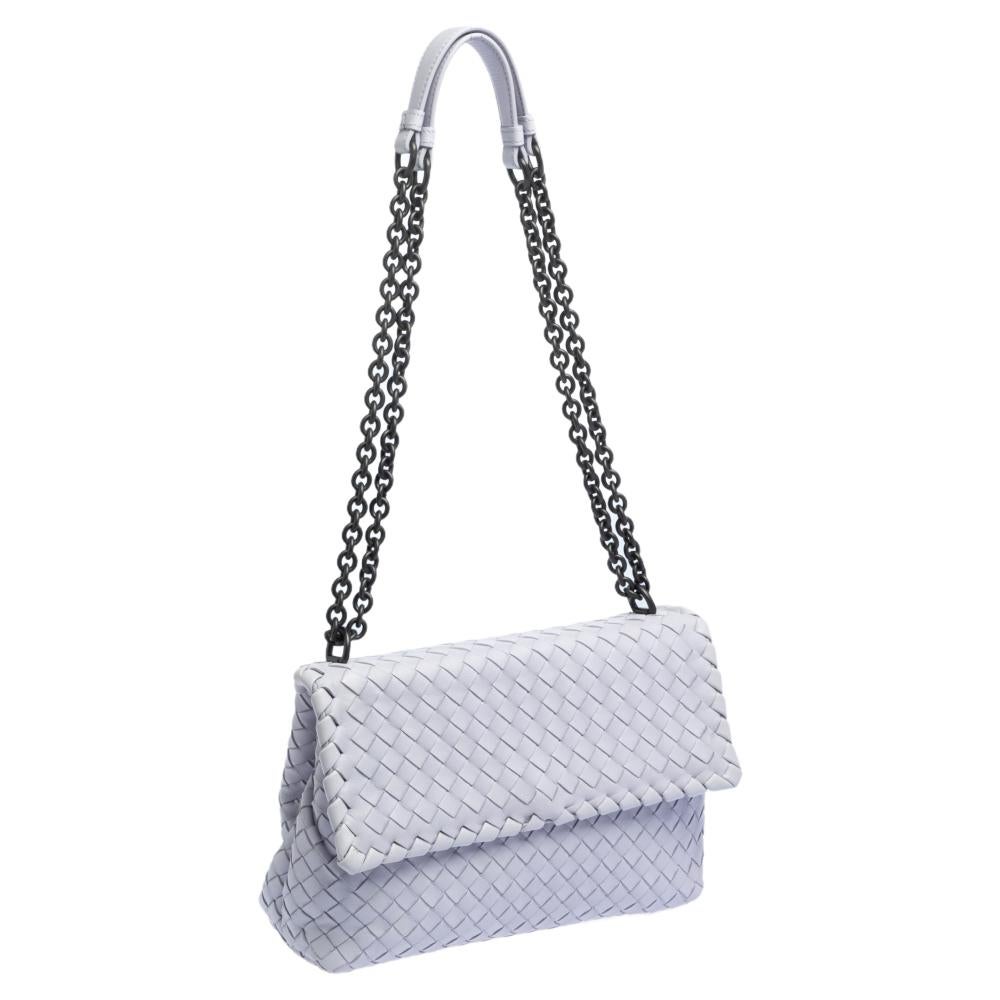 Gray Bottega Veneta Lilac Intrecciato Leather Small Olimpia Shoulder Bag