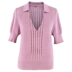 Bottega Veneta Lilac Perforated Knit Polo Shirt XS 40