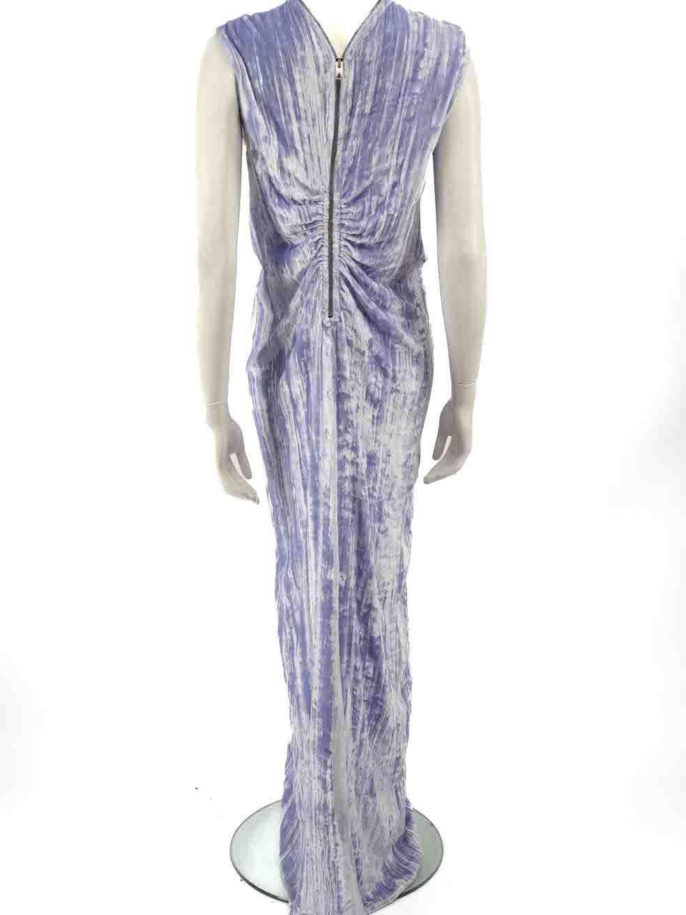 Bottega Veneta Lilac Velvet Ruched Zip Maxi Dress Size S In Good Condition For Sale In London, GB