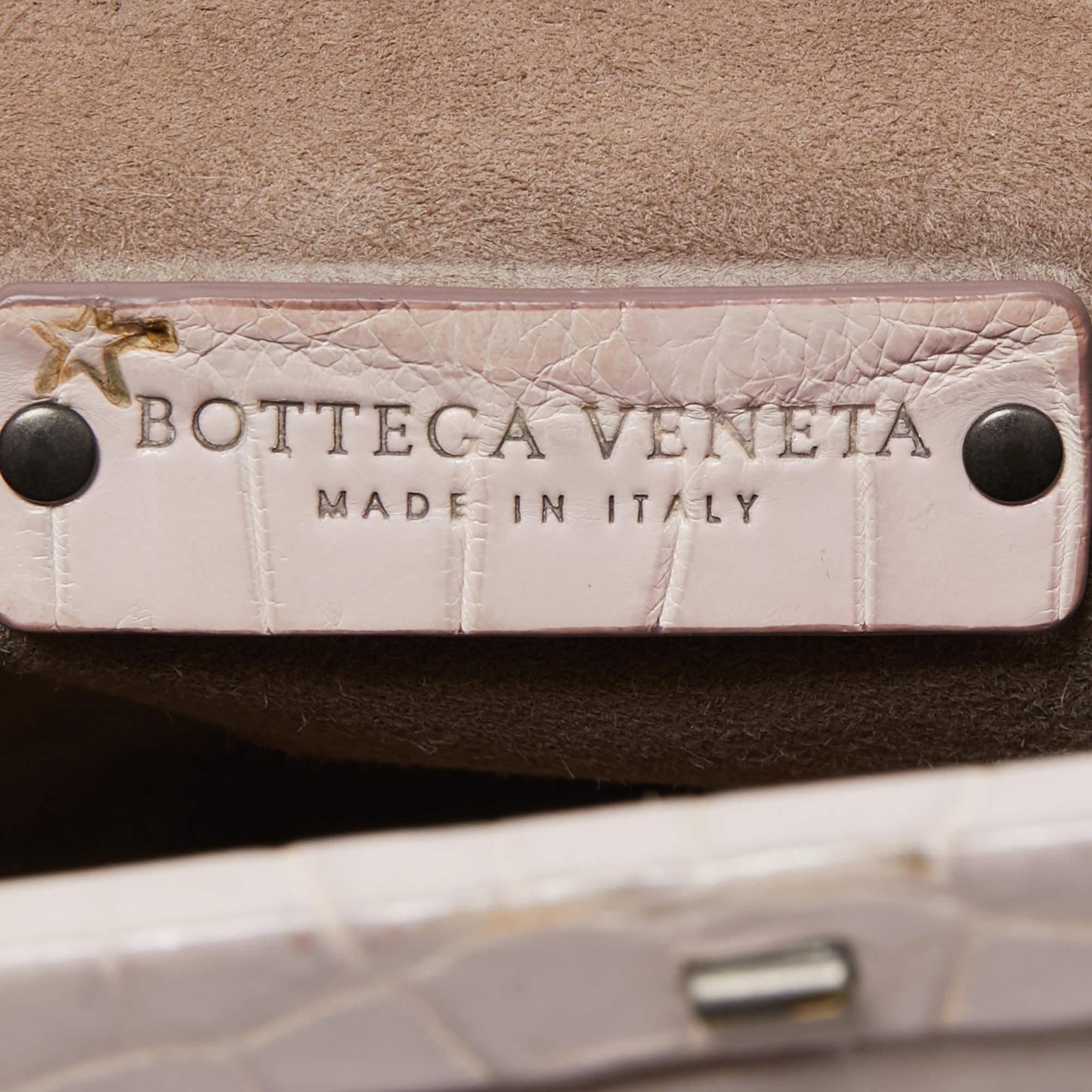 Bottega Veneta Lilac/White Croc Leather Frame Satchel For Sale 5