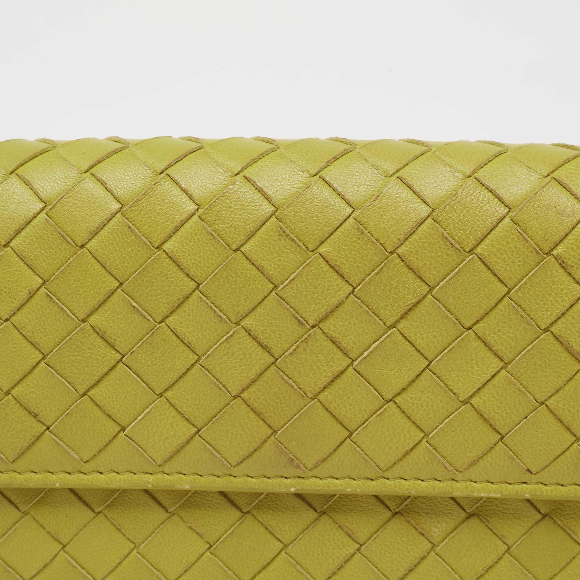 Bottega Veneta Lime Green Intrecciato Leather Flap Continental Wallet 4