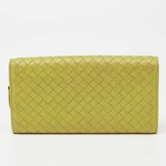 Bottega Veneta Lime Green Intrecciato Leather Flap Continental Wallet