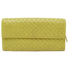 Bottega Veneta Lime Green Intrecciato Leather Flap Continental Wallet