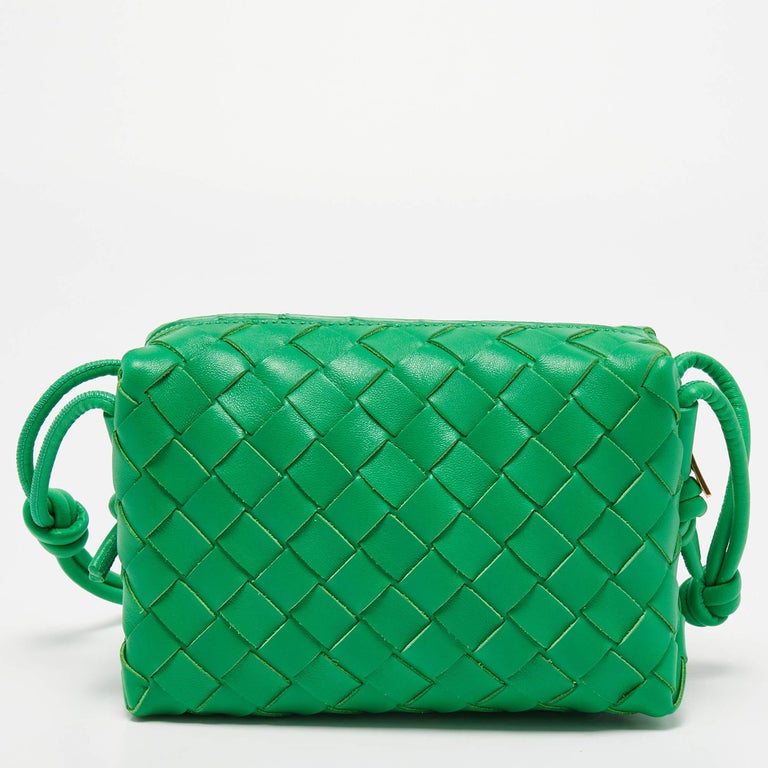 Bottega Veneta Lime Green Intrecciato Leather Mini Loop Camera Crossbody Bag  For Sale at 1stDibs
