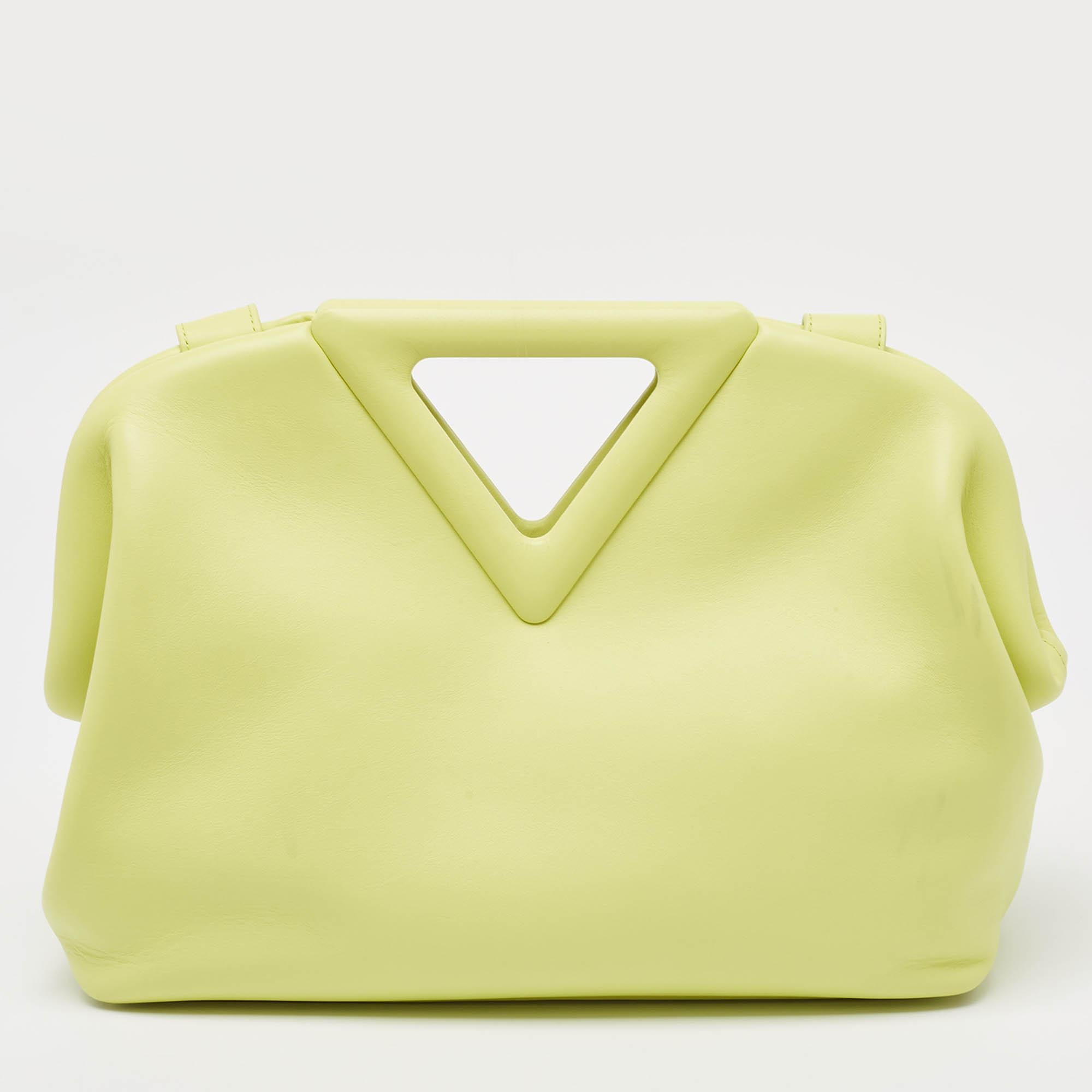 Women's Bottega Veneta Lime Leather Medium Point Shoulder Bag