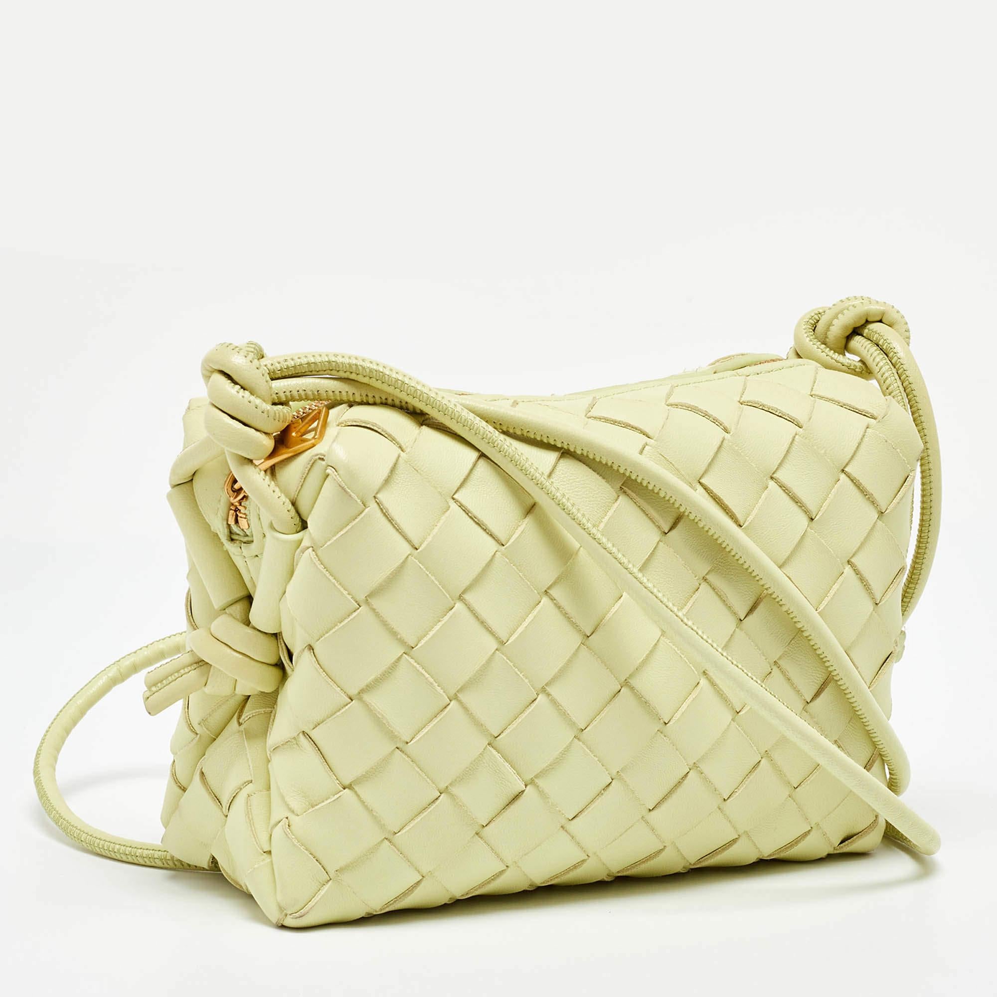 Green Bottega Veneta Lime Yellow Intrecciato Leather Mini Loop Camera Bag