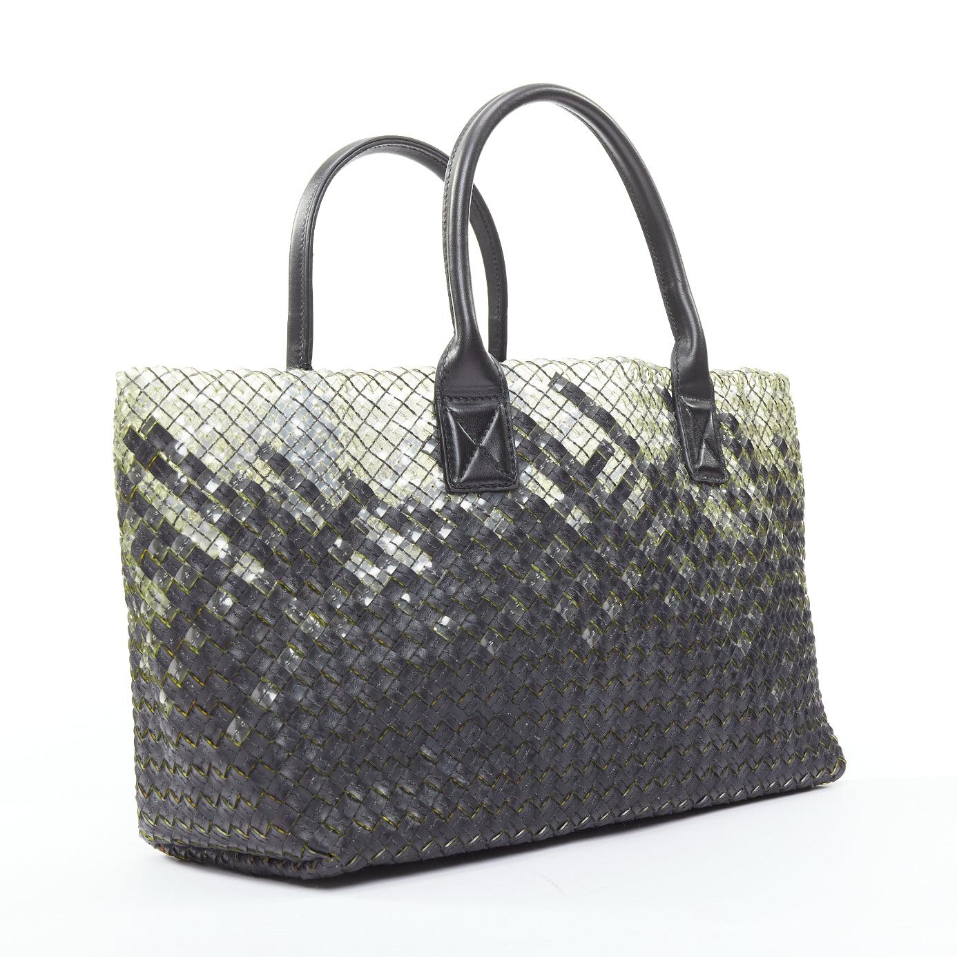 Gray BOTTEGA VENETA Limited Cabat MM clear pvc black leather intrecciato tote bag For Sale
