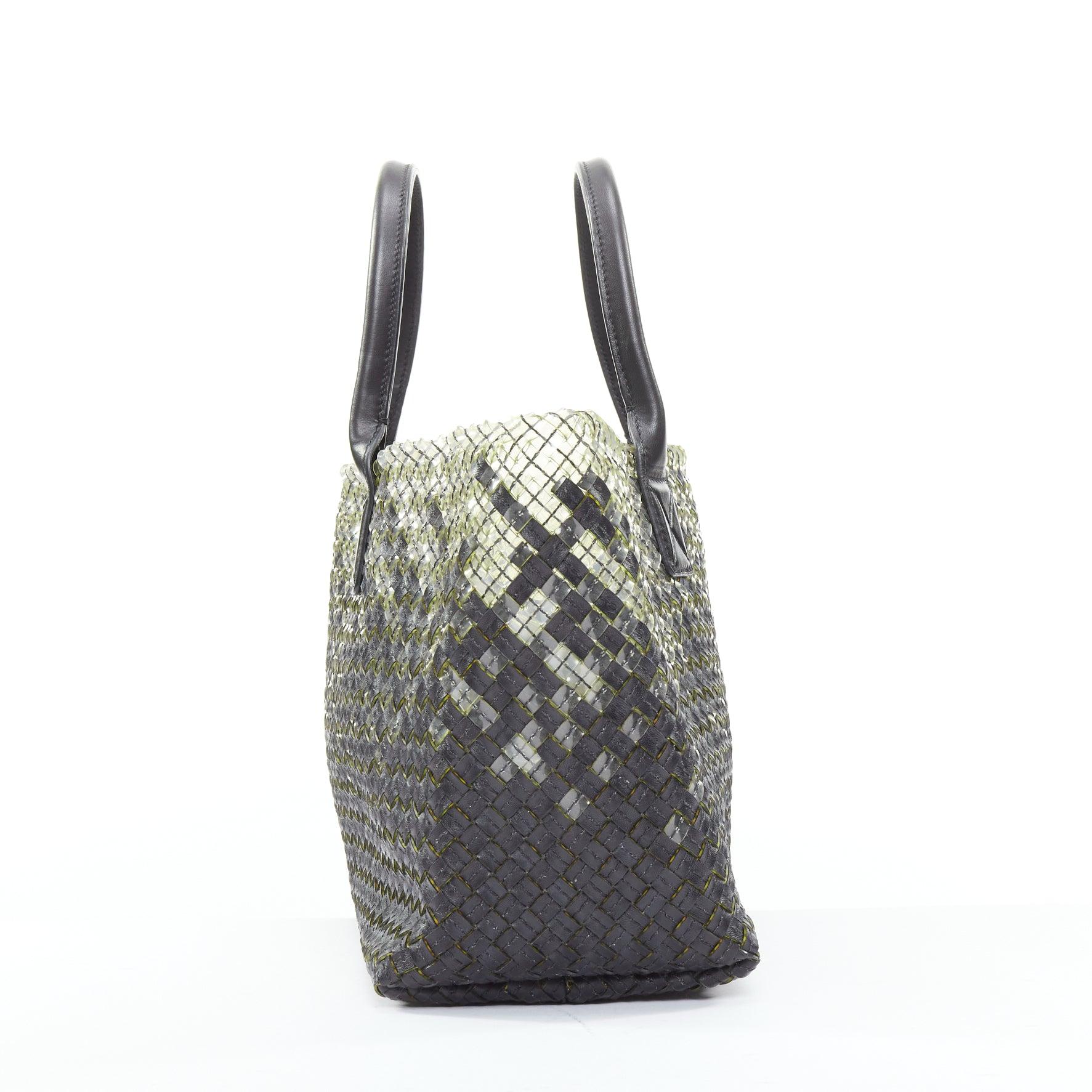BOTTEGA VENETA Limited Cabat MM clear pvc black leather intrecciato tote bag In Good Condition For Sale In Hong Kong, NT
