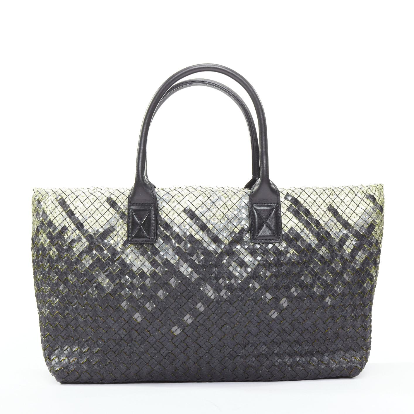 Women's BOTTEGA VENETA Limited Cabat MM clear pvc black leather intrecciato tote bag For Sale
