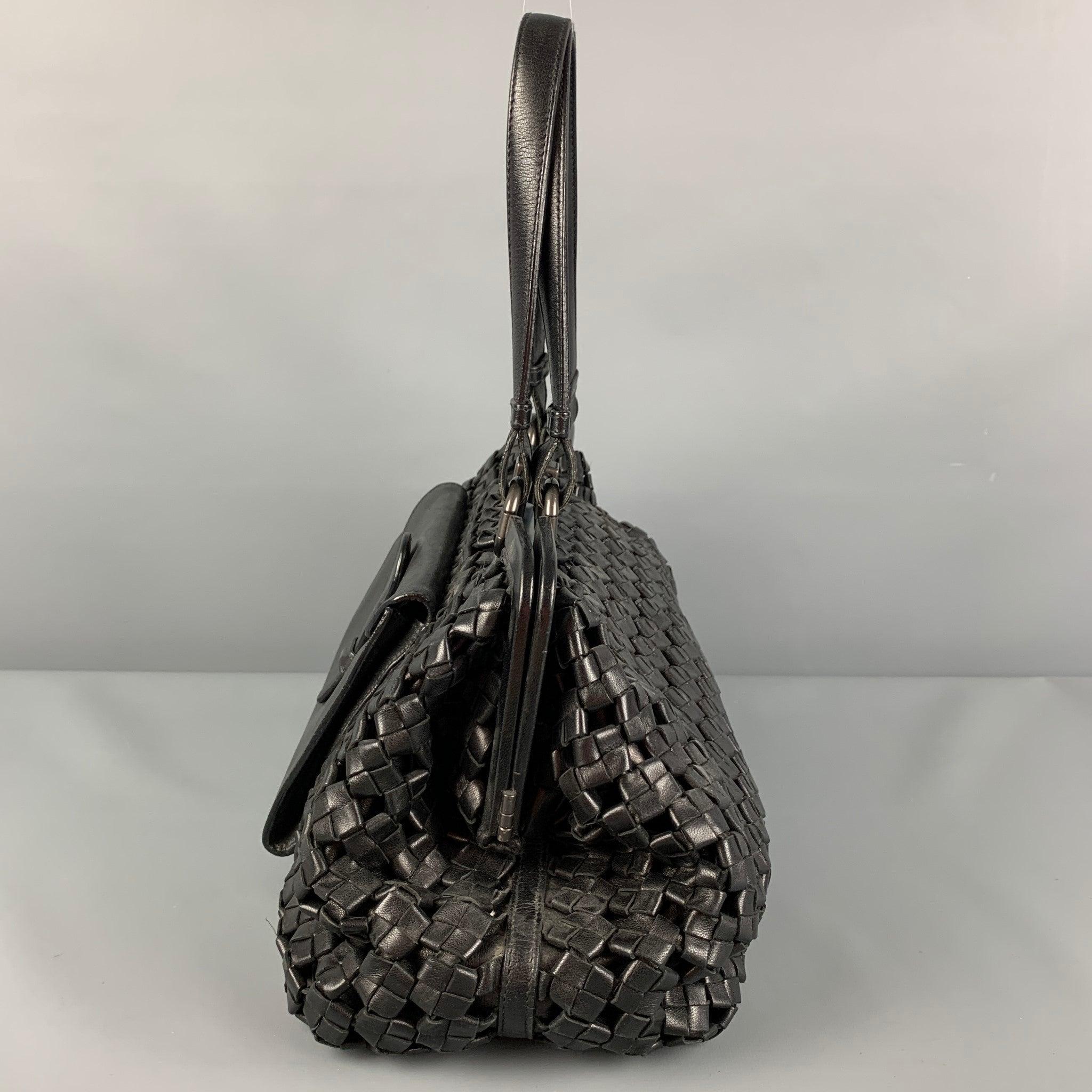 Women's BOTTEGA VENETA Limited Edition Black Woven Leather Satchel Handbag For Sale