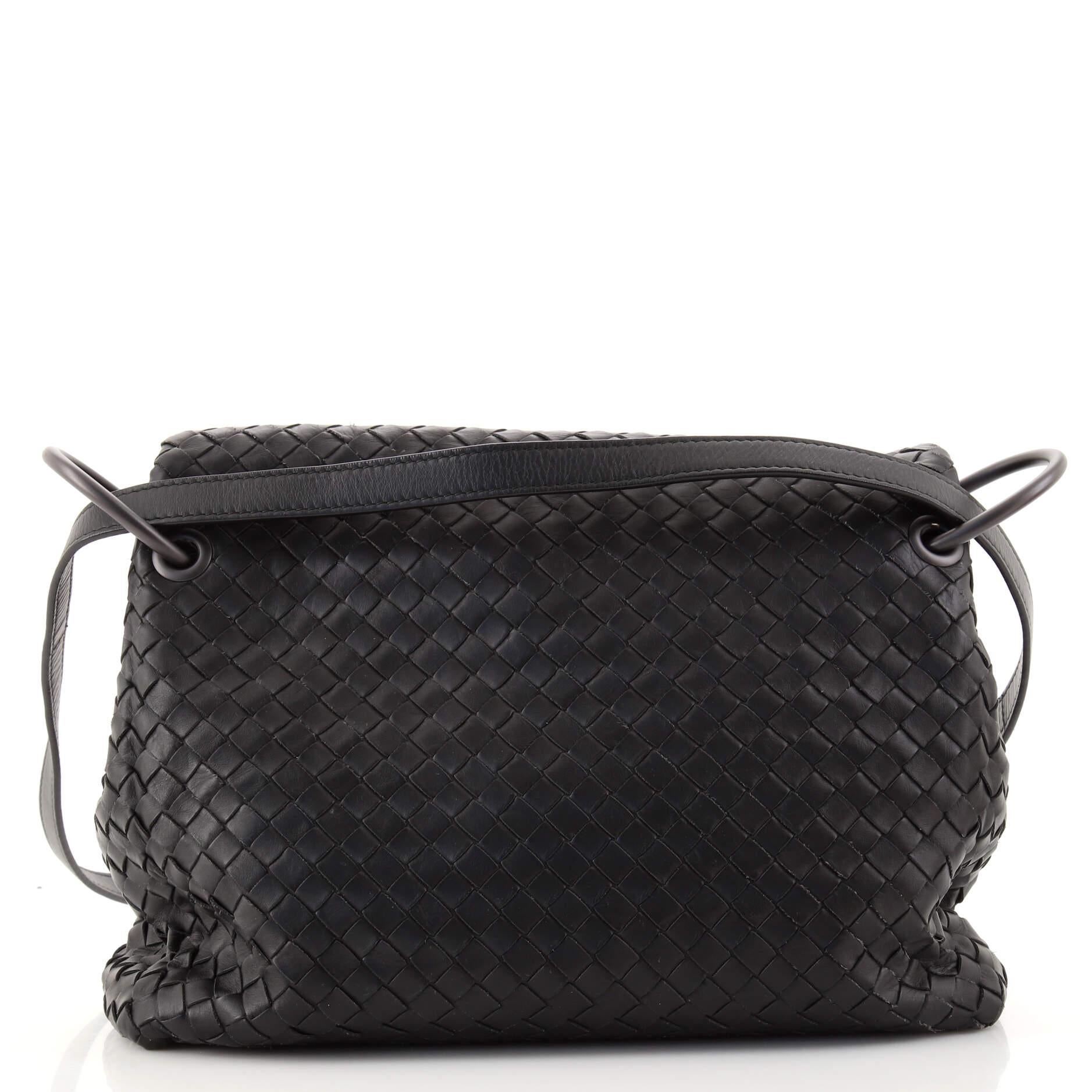Black Bottega Veneta Loop Flap Messenger Bag Intrecciato Nappa Medium