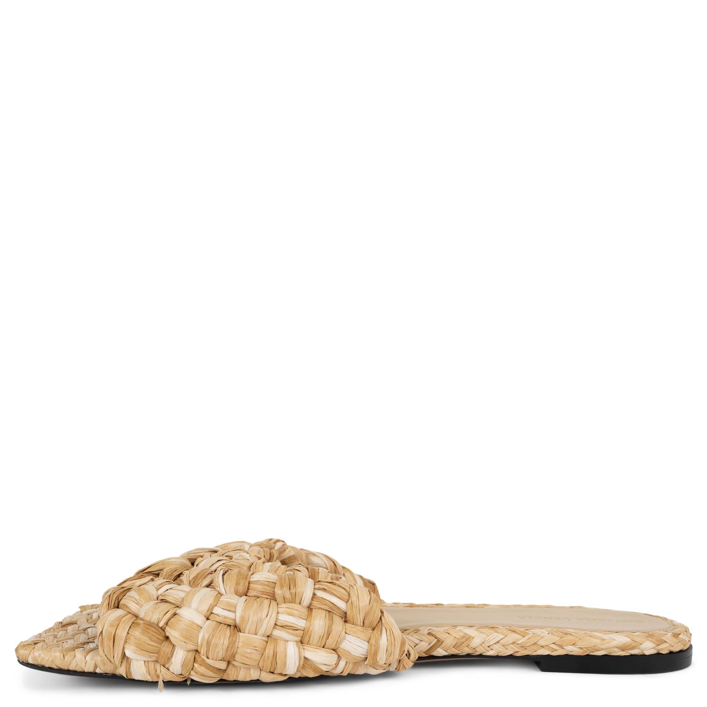 BOTTEGA VENETA Macademia rafia beige STRTCH WOVEN Sandalias Zapatos 42 fit 41 Beige en venta
