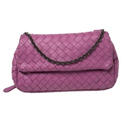 Bottega Veneta Magenta Intrecciato Leather Flap Chain Shoulder Bag