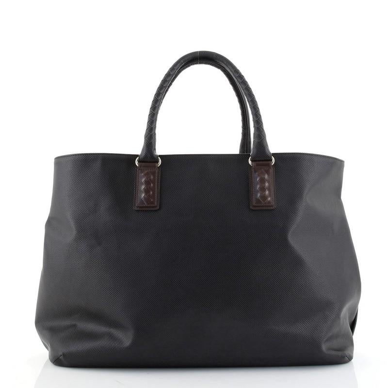 Black Bottega Veneta Marco Polo Tote Rubberized Canvas Large