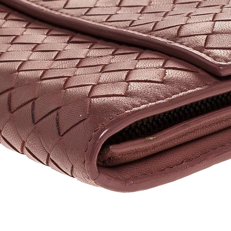 Bottega Veneta Maroon Intrecciato Leather Continental Flap Wallet 2