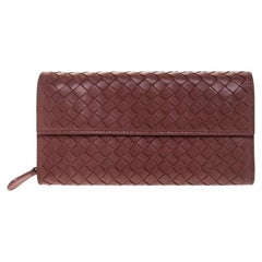 Bottega Veneta Maroon Intrecciato Leather Continental Flap Wallet