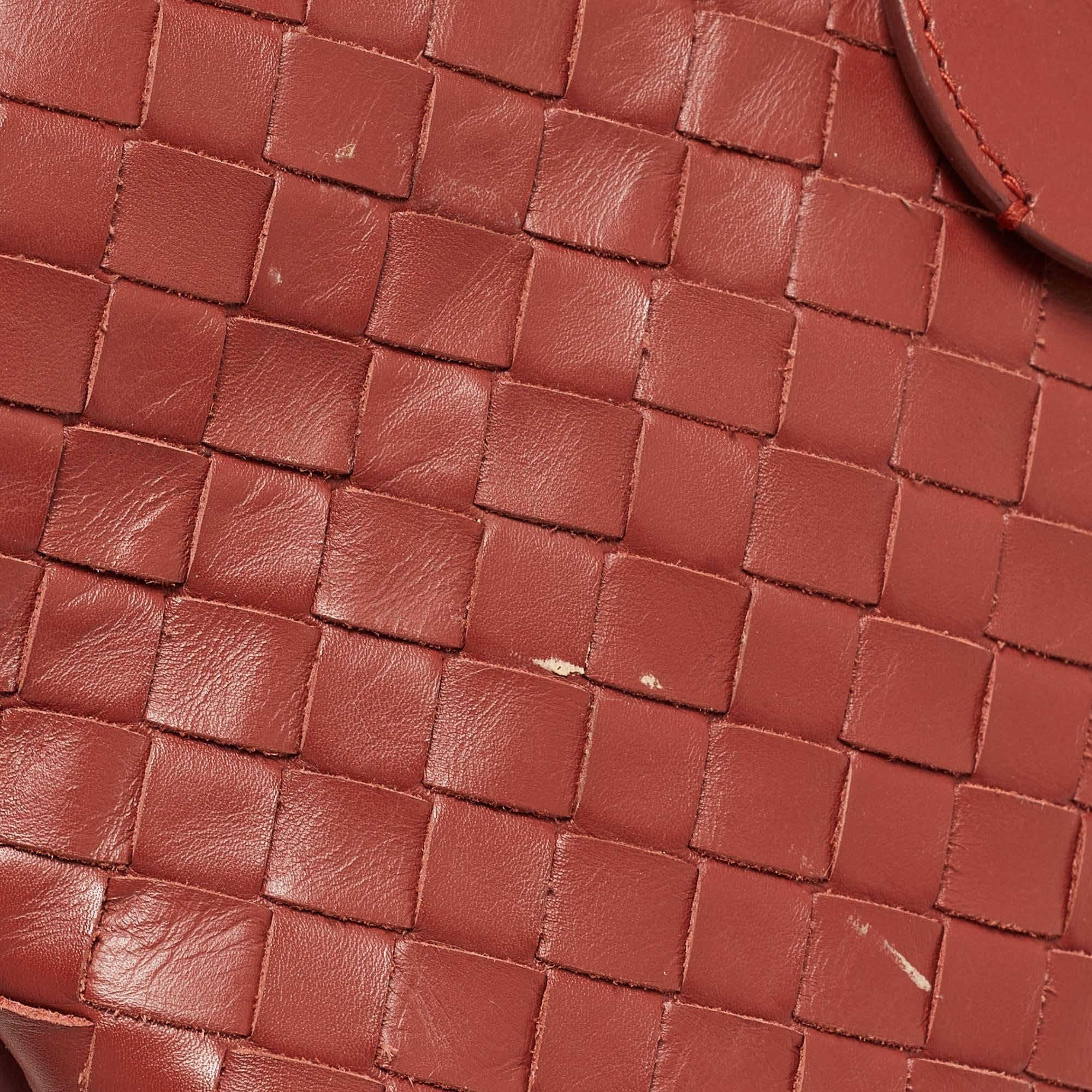 Bottega Veneta Maroon Intrecciato Leather Medium Roma Tote For Sale 9