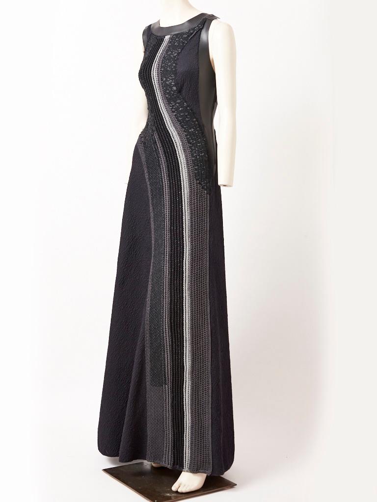 Black Bottega Veneta Matelasse Gown with Leather Detail