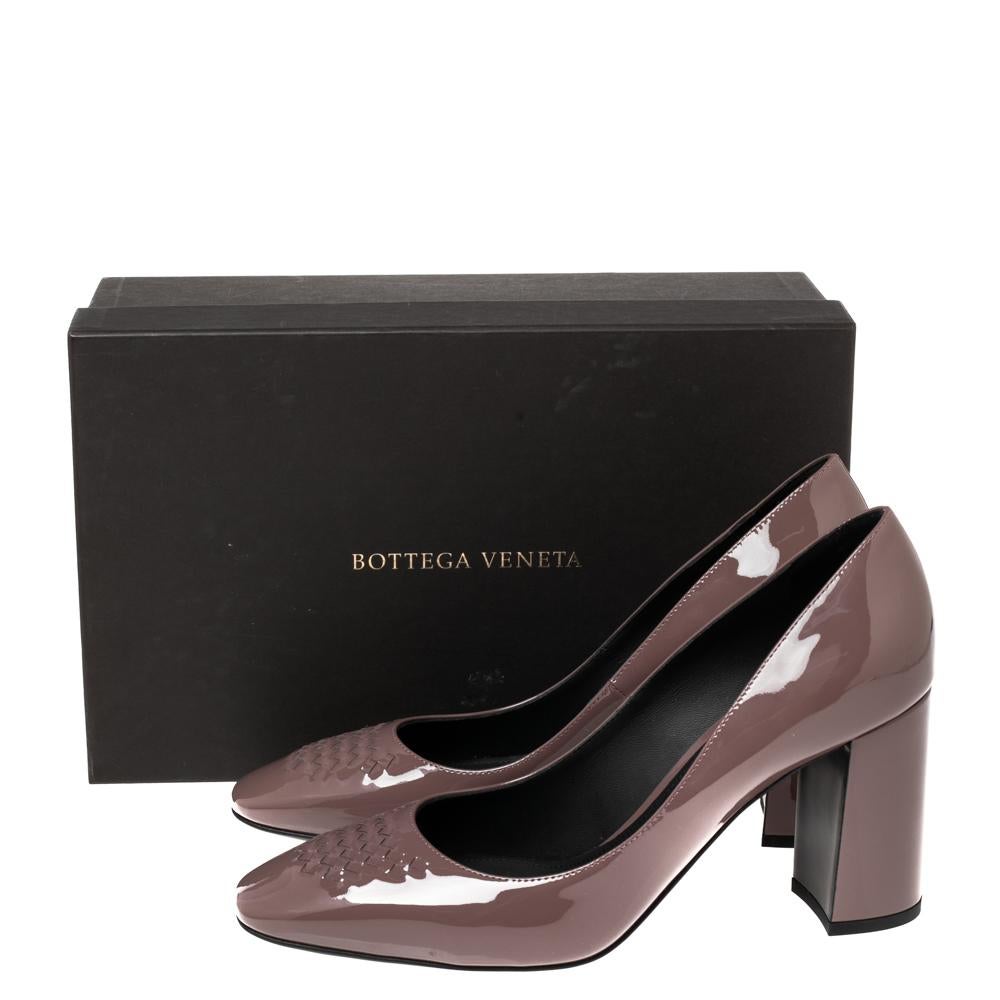 Bottega Veneta Mauve Patent Leather Intrecciato Block Heel Pumps Size 39.5 3