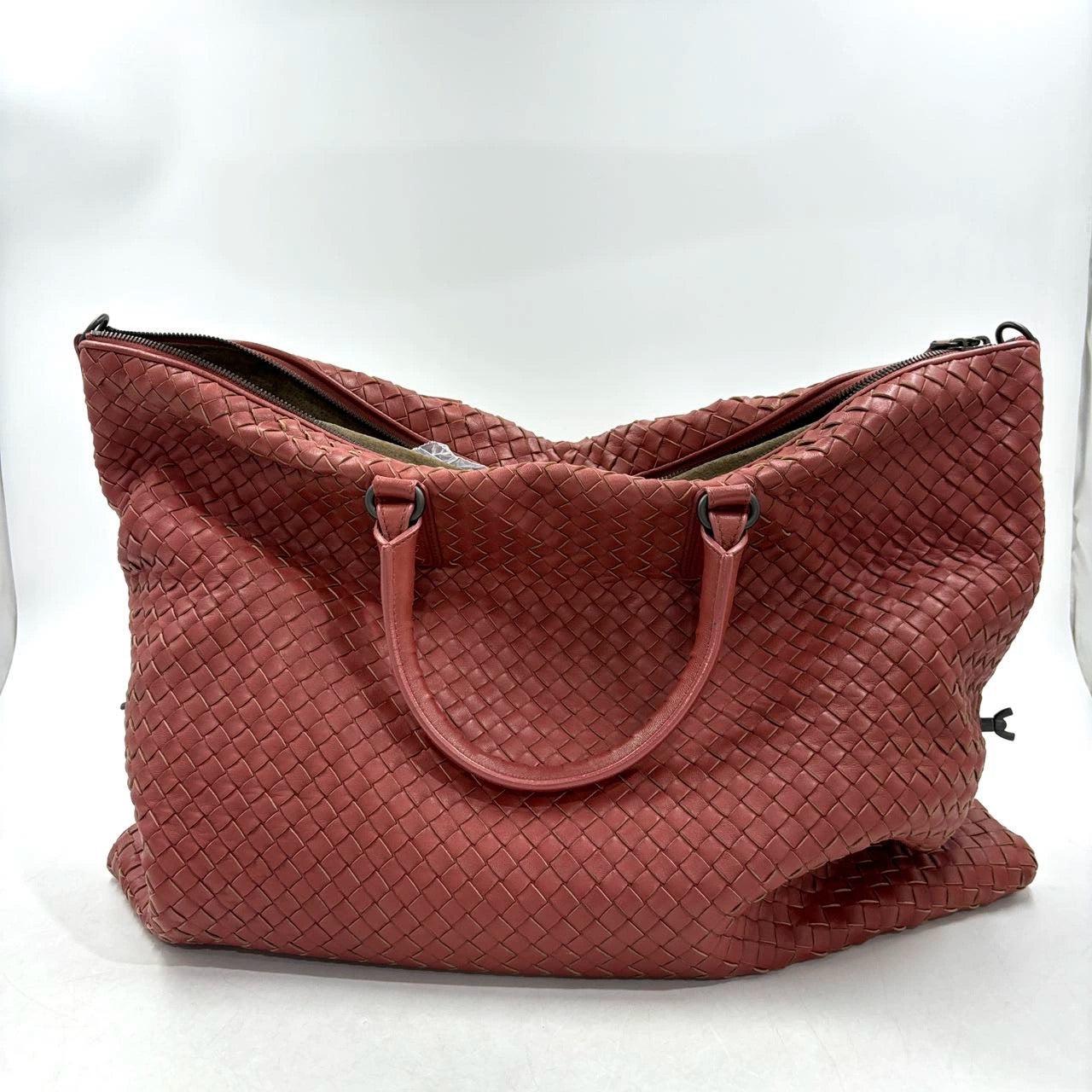 Brown Bottega Veneta Maxi Convertible Tote Bag Brick Red Leather Two-way Carry 50cm