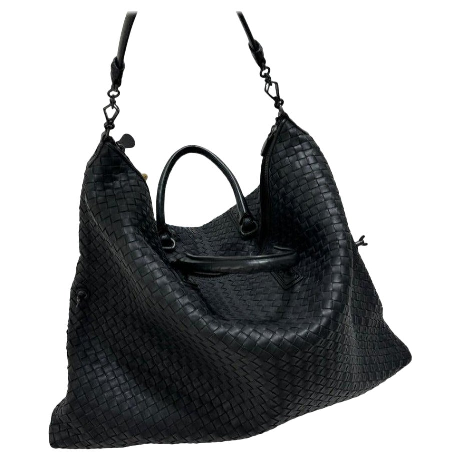 Bottega Veneta Maxi Convertible Tote Bag Hobo Black Leather Two-way Carry 50cm