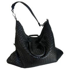 Bottega Veneta Maxi Convertible Tote Bag Hobo Black Leather Two-way Carry 50cm