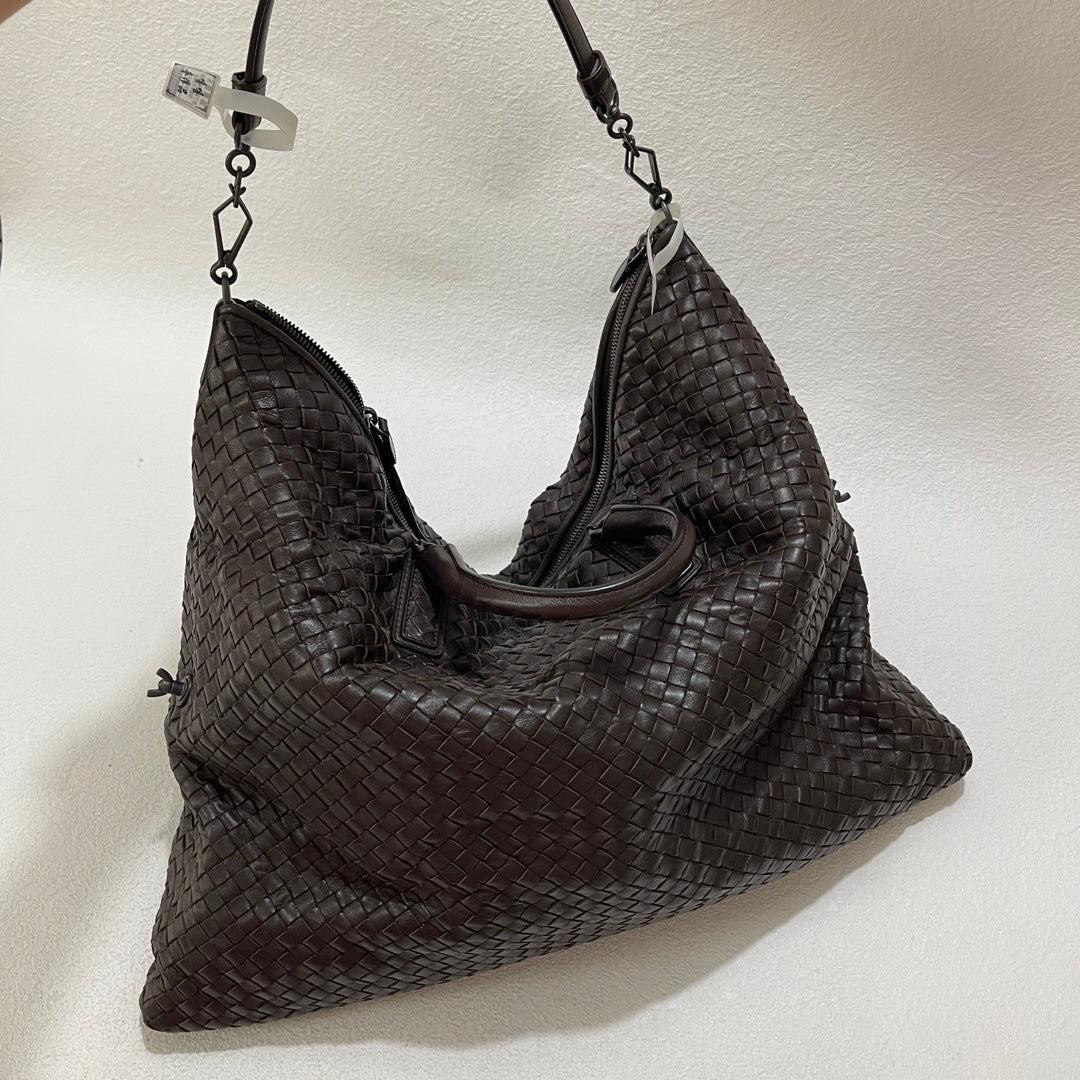 Bottega Maxi Convertible Tote Bag Hobo Brown Leather Twoway