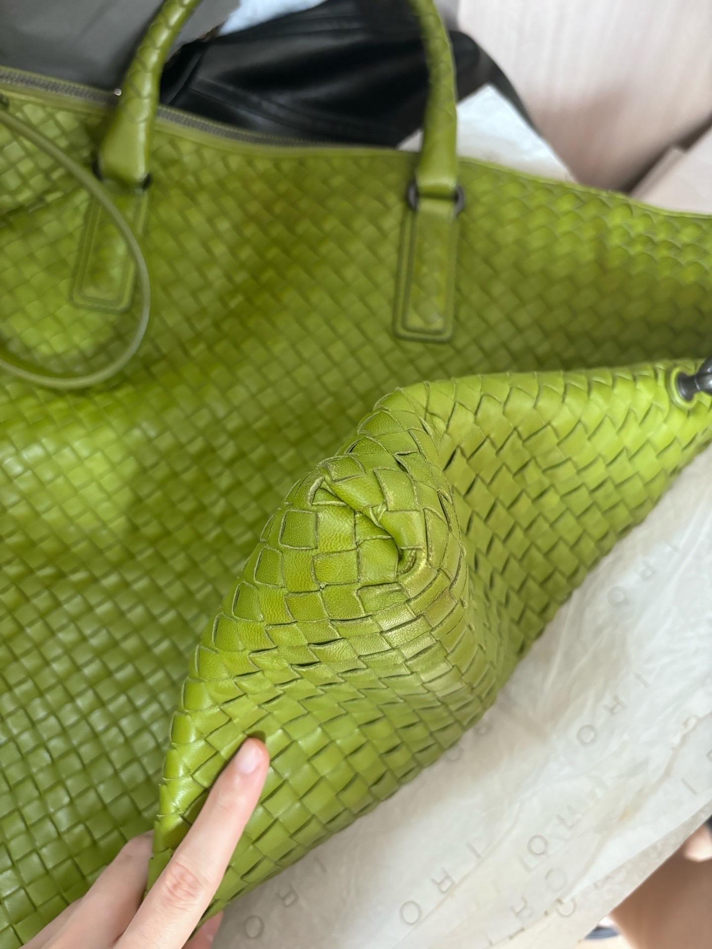 Bottega Veneta Maxi Convertible Tote Bag Hobo Green Leather Two-way Carry 52cm 11