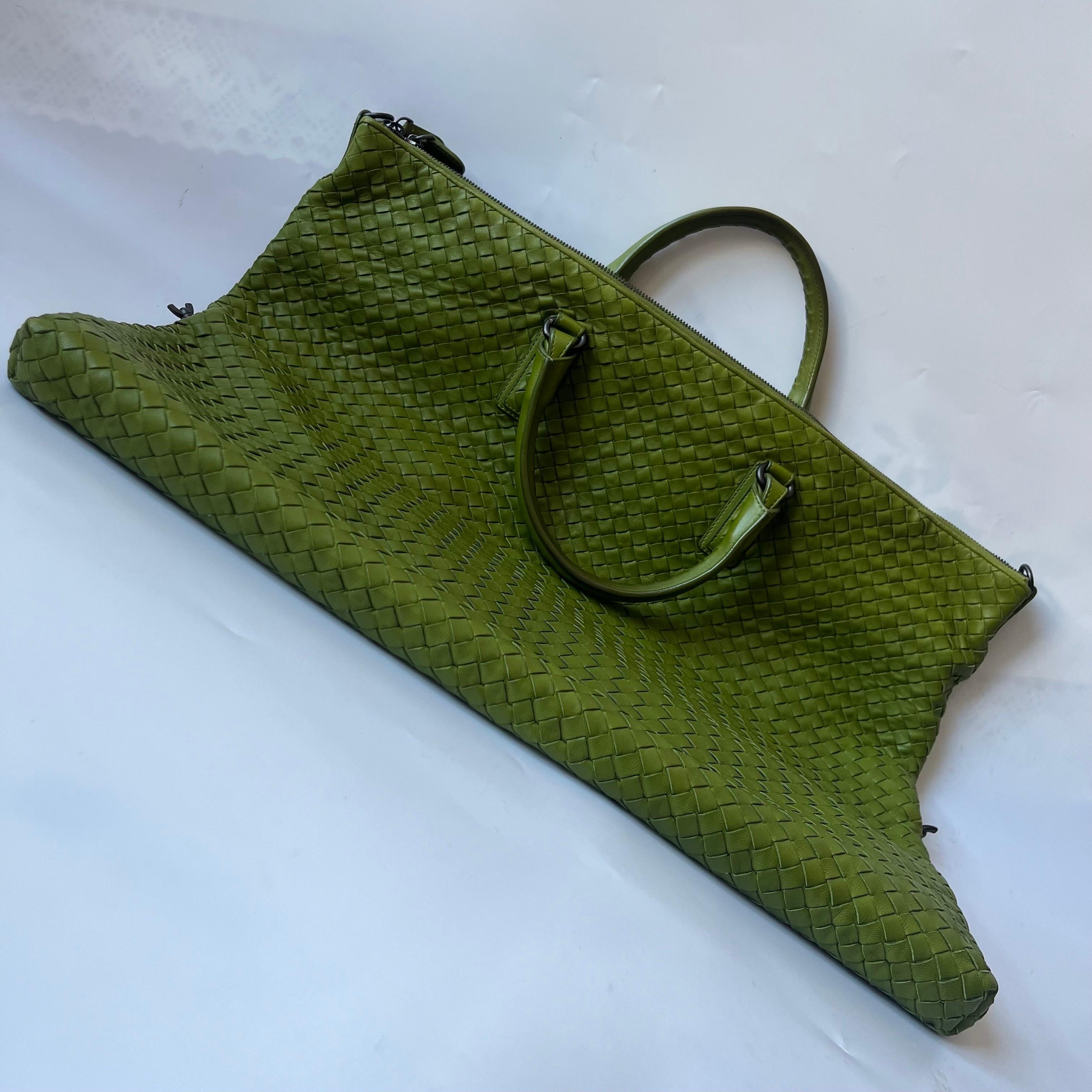 Women's Bottega Veneta Maxi Convertible Tote Bag Hobo Green Leather Two-way Carry 52cm