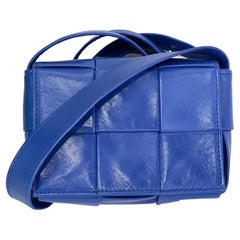 BOTTEGA VENETA Maxi Intrecciato Extra Mini Cassette Blue Lambskin Crossbody 