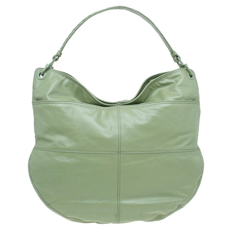 Bottega Veneta Mela Green Leather Woven Handle Hobo Bag For Sale at 1stDibs