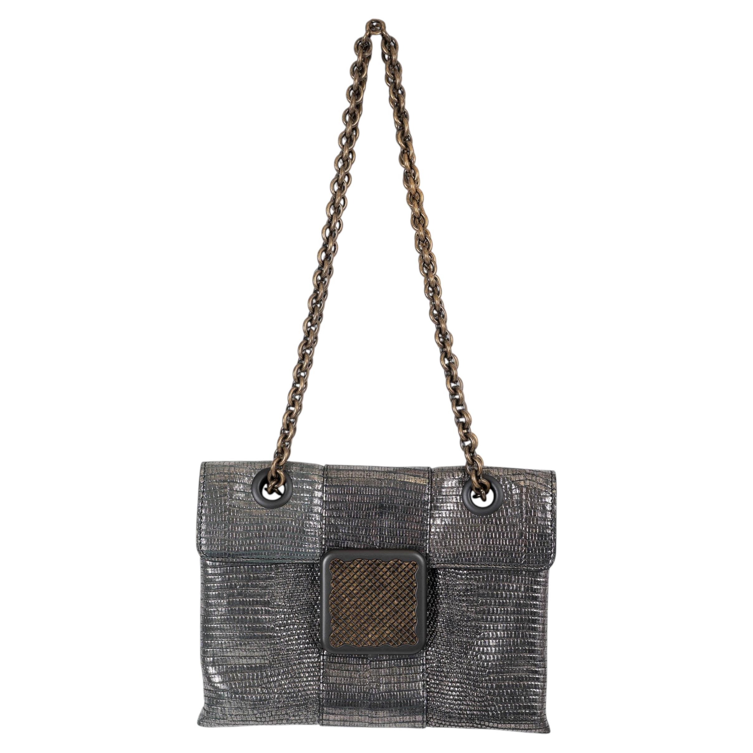 Bottega Veneta argento antico metallico 2017 ENVELOPE METALLICO LIZARD Borsa
