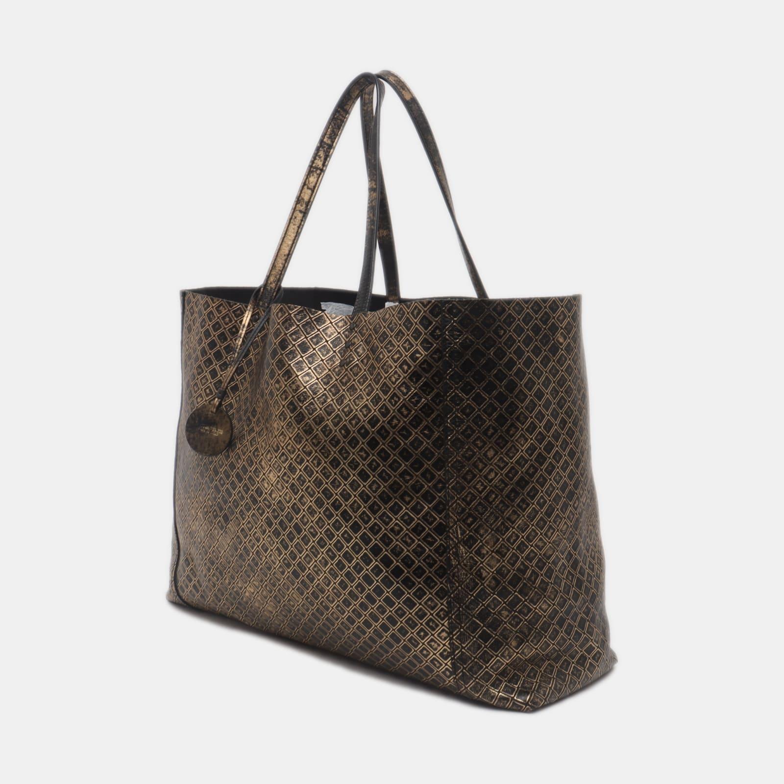 Bottega Veneta Metallic Black Gold Intrecciomirage Leather Tote Bag In Fair Condition In AUBERVILLIERS, FR