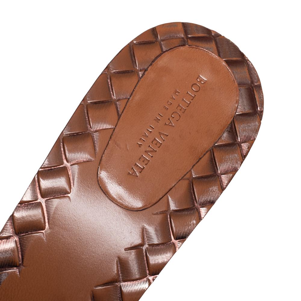 Women's Bottega Veneta Metallic Bronze Intrecciato Leather Ravello Slide Sandals Size 40